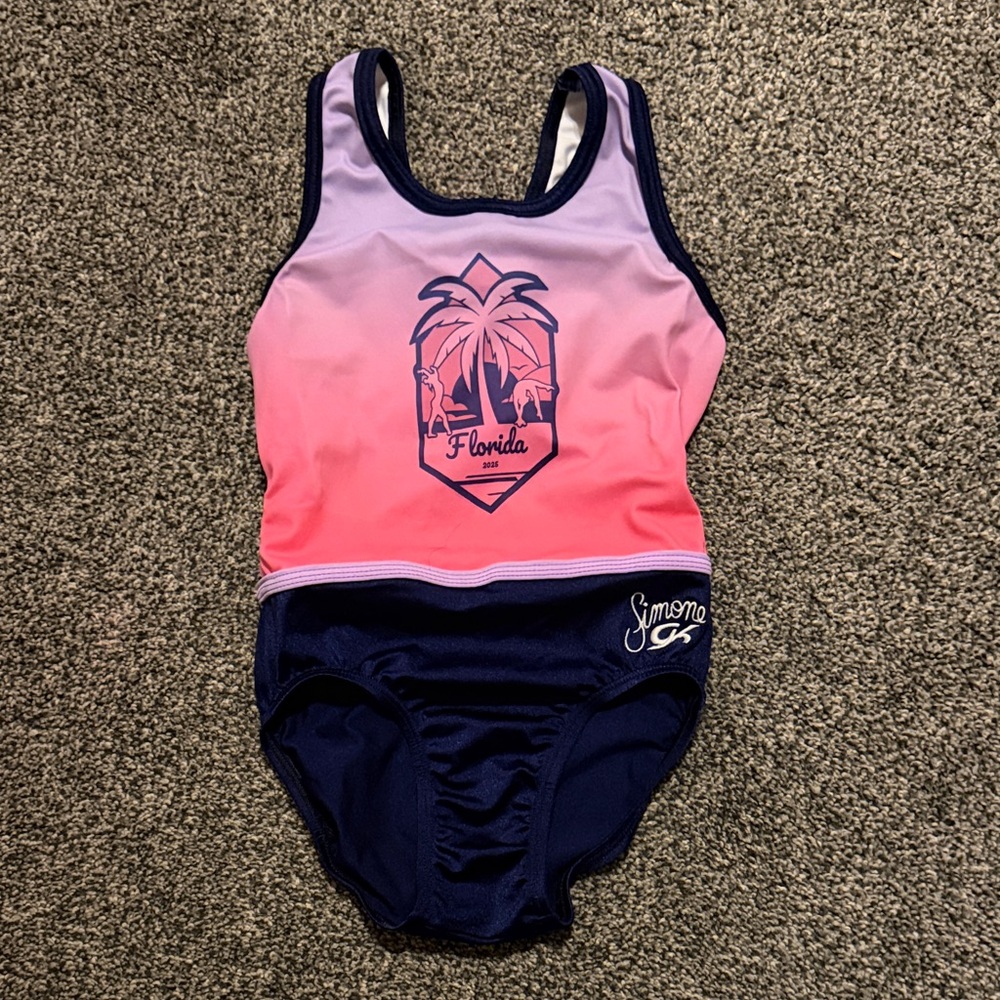 GK Kids leotard in Pink and Navy with Florida Graphic